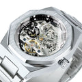 Silver Automatic Watch Men 3D Diamond Dial Irregular Tourbillon Skeleton Mechanical Wristwatches Luminous Hands Clock